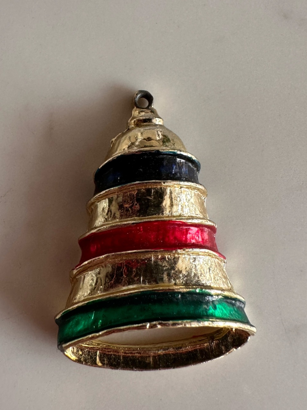 Gold Tone Multicolor Tiered Christmas Pendant - Green Red Blue Accent